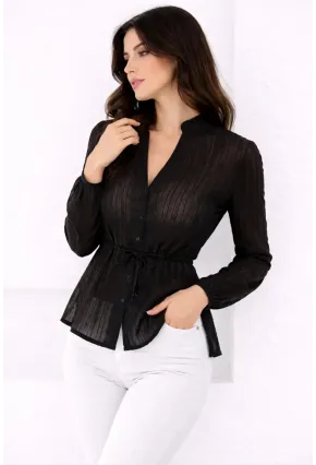 Hakim Yaka V Düğmeli Bluz Siyah