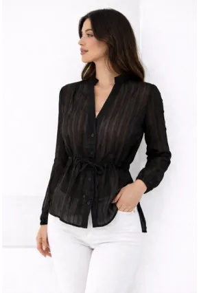 Hakim Yaka V Düğmeli Bluz Siyah