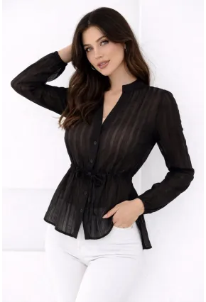 Hakim Yaka V Düğmeli Bluz Siyah