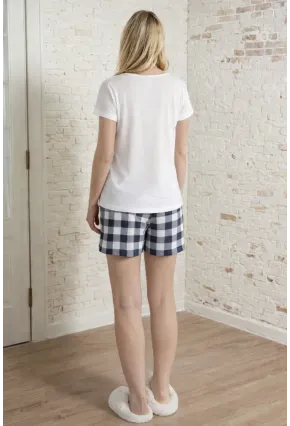 Honey Baskılı Ekose Şortlu Kadın Pijama Takımı