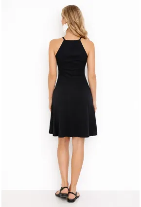 Siyah Kaşkorse Halter Yaka Mini Elbise