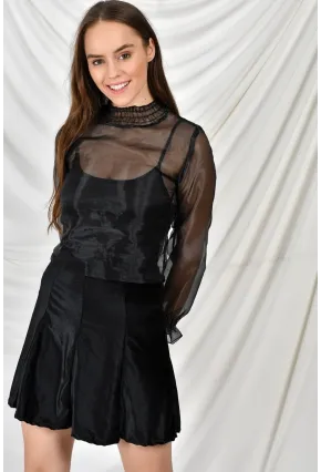 Kadife Parçalı Lastikli Kısa Etek