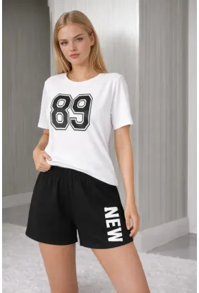 Kadın 89 Baskılı Şortlu Alt Üst Pijama Takımı