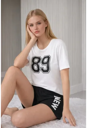 Kadın 89 Baskılı Şortlu Alt Üst Pijama Takımı