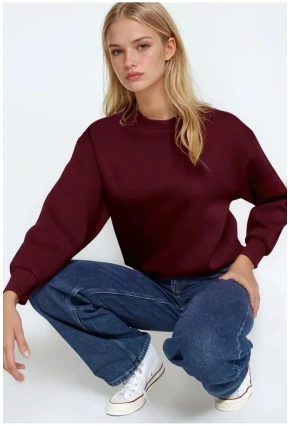 Kadın Basic Bordo Oversize Sweatshirt