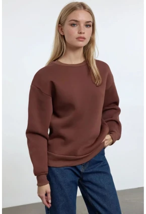 Kadın Basic Kahverengi Oversize Sweatshirt
