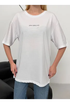Kadın Baskılı Oversize Beyaz T-shirt