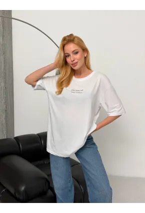 Kadın Baskılı Oversize Beyaz T-shirt