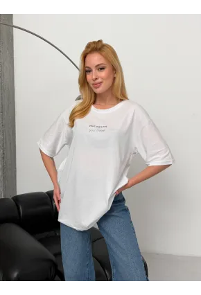 Kadın Baskılı Oversize Beyaz T-shirt