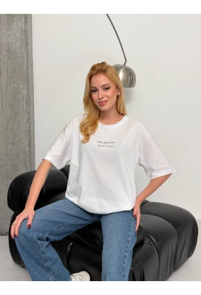 Kadın Baskılı Oversize Beyaz T-shirt