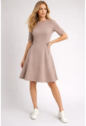 Kadın Bel Toka Detay Modal Kumaş Midiboy Elbise Bej