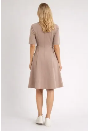 Kadın Bel Toka Detay Modal Kumaş Midiboy Elbise Bej