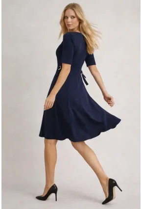 Kadın Bel Toka Detay Modal Kumaş Midiboy Elbise Lacivert