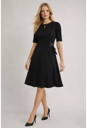 Kadın Bel Toka Detay Modal Kumaş Midiboy Elbise Siyah