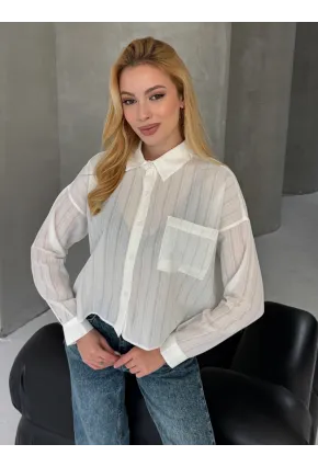 Kadın Beyaz Çizgili Salaş Gömlek