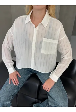 Kadın Beyaz Çizgili Salaş Gömlek