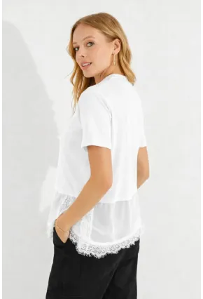 Kadın Beyaz Dantel Detaylı T-Shirt