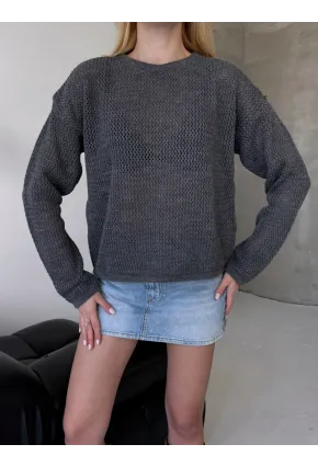 Kadın Bisiklet Yaka File Dokulu Triko Bluz