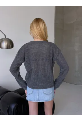 Kadın Bisiklet Yaka File Dokulu Triko Bluz