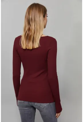 Kadın Bordo Kare Yaka Bluz EY1101