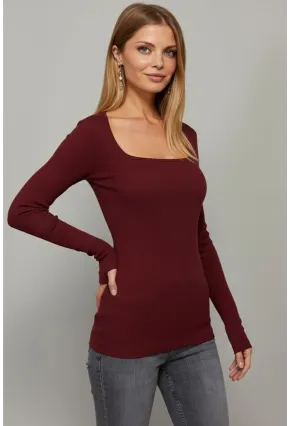 Kadın Bordo Kare Yaka Bluz EY1101