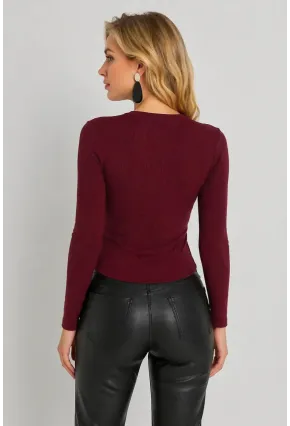 Kadın Bordo Önü Büzülebilir Kruvaze Kaşkorse Bluz