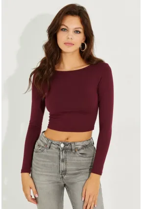 Kadın Bordo Sırtı Açık Crop Bluz CY430