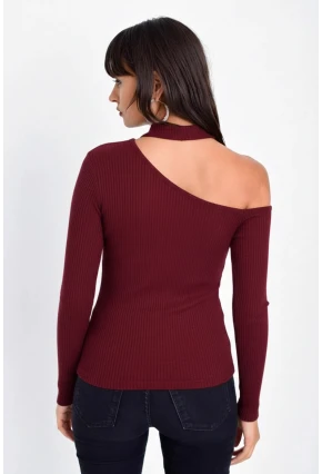 Kadın Bordo Tek Omuz Kaşkorse Bluz CG53