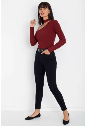 Kadın Bordo Tek Omuz Kaşkorse Bluz CG53