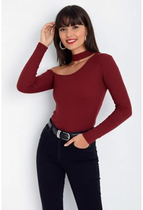 Kadın Bordo Tek Omuz Kaşkorse Bluz CG53