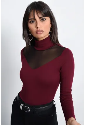 Kadın Bordo Üstü Tül Bluz TZ20751