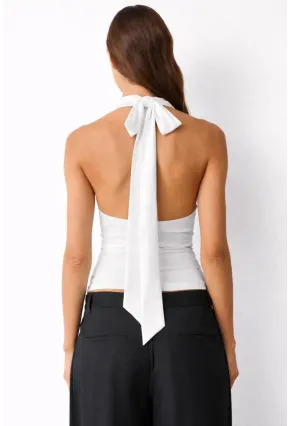 Kadın Çift Kullanımlı Sandy Kumaş Crop Bluz Beyaz