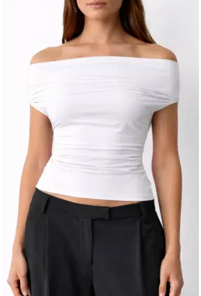 Kadın Çift Kullanımlı Sandy Kumaş Crop Bluz Beyaz