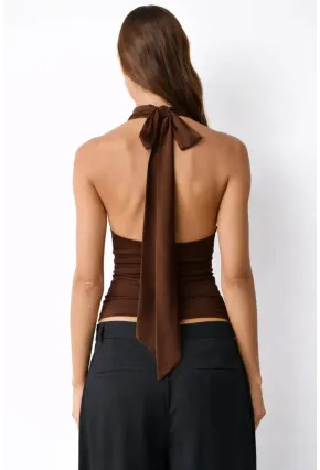 Kadın Çift Kullanımlı Sandy Kumaş Crop Bluz Kahve