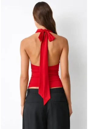 Kadın Çift Kullanımlı Sandy Kumaş Crop Bluz Kırmızı