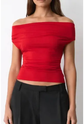 Kadın Çift Kullanımlı Sandy Kumaş Crop Bluz Kırmızı