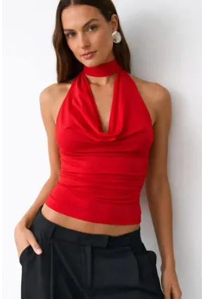 Kadın Çift Kullanımlı Sandy Kumaş Crop Bluz Kırmızı