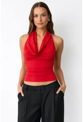 Kadın Çift Kullanımlı Sandy Kumaş Crop Bluz Kırmızı