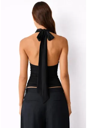 Kadın Çift Kullanımlı Sandy Kumaş Crop Bluz Siyah