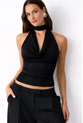 Kadın Çift Kullanımlı Sandy Kumaş Crop Bluz Siyah