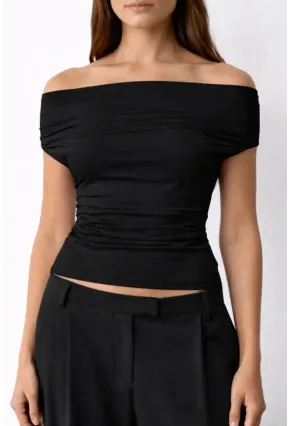 Kadın Çift Kullanımlı Sandy Kumaş Crop Bluz Siyah