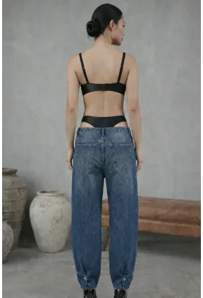 Kadın Dantelli Siyah Deri Transparan Çıtçıtlı Bodysuit