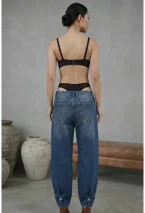 Kadın Dantelli Siyah Deri Transparan Çıtçıtlı Bodysuit