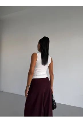 Kadın Degaje Yaka Kolsuz Bluz Beyaz