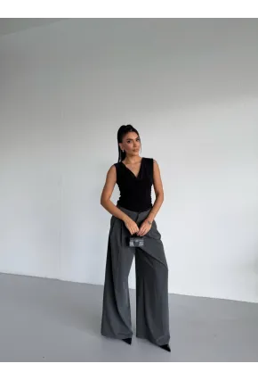 Kadın Degaje Yaka Kolsuz Bluz Siyah