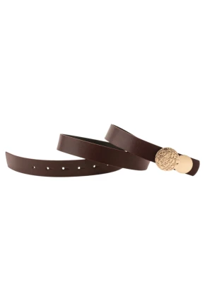 Kadın Desenli Yuvarlak Tokalı Bordo Kadın Kemeri