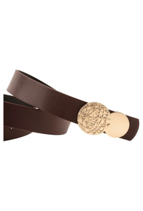 Kadın Desenli Yuvarlak Tokalı Bordo Kadın Kemeri