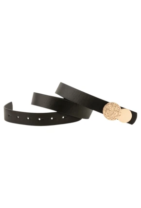 Kadın Desenli Yuvarlak Tokalı Siyah Kadın Kemeri