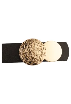 Kadın Desenli Yuvarlak Tokalı Siyah Kadın Kemeri