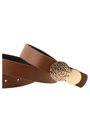 Kadın Desenli Yuvarlak Tokalı Taba Kadın Kemeri